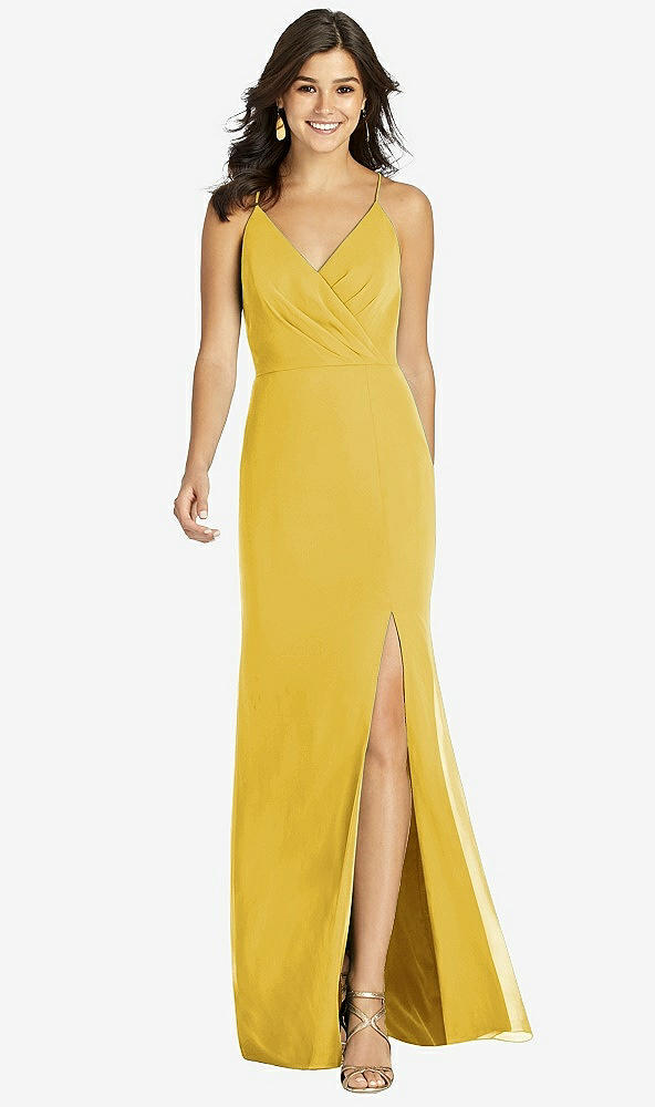Front View - Marigold Criss Cross Back Mermaid Wrap Dress