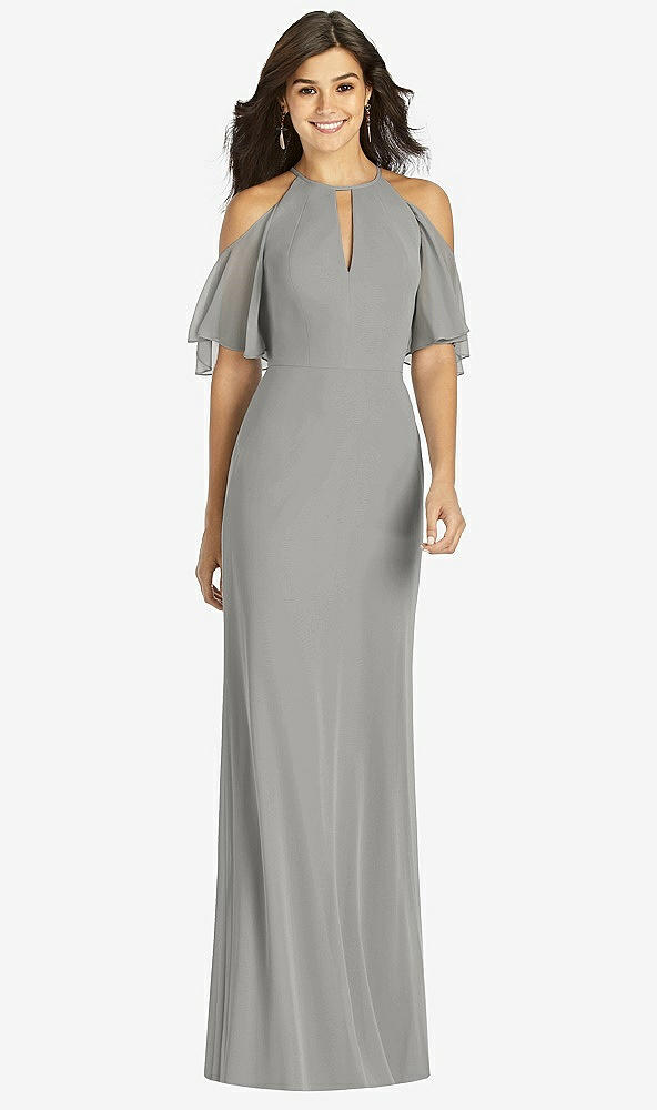 Front View - Chelsea Gray Ruffle Cold-Shoulder Mermaid Maxi Dress