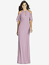 Front View Thumbnail - Suede Rose Ruffle Cold-Shoulder Mermaid Maxi Dress
