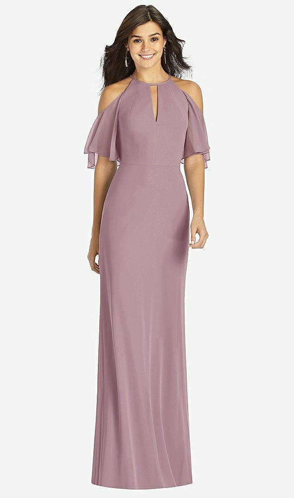 Front View - Dusty Rose Ruffle Cold-Shoulder Mermaid Maxi Dress