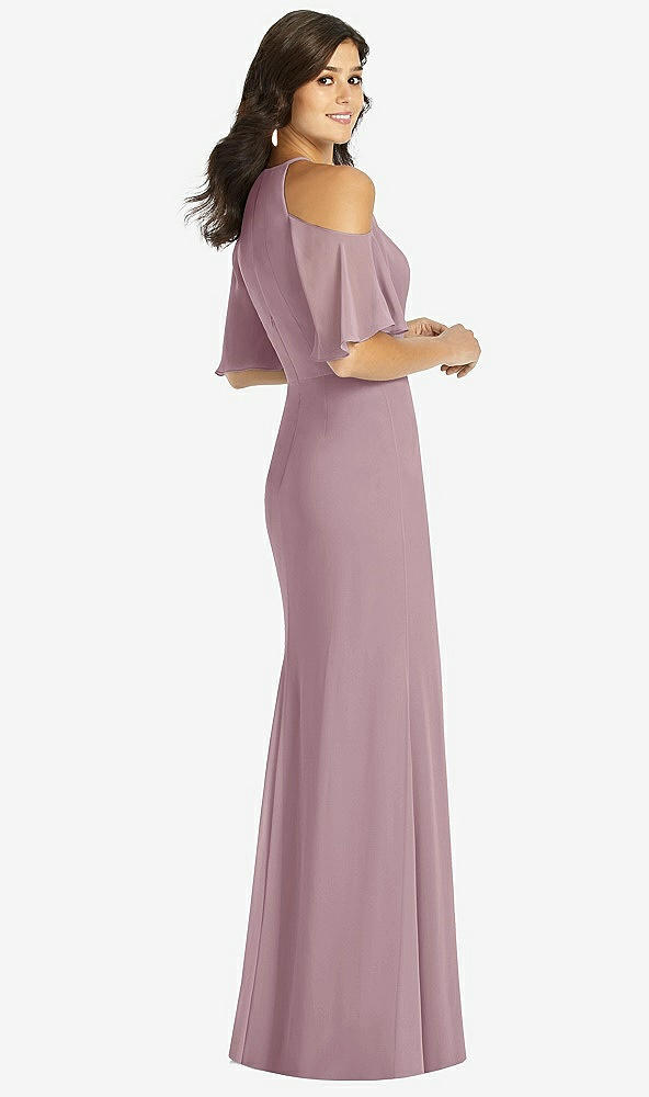 Back View - Dusty Rose Ruffle Cold-Shoulder Mermaid Maxi Dress