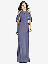 Front View Thumbnail - French Blue Ruffle Cold-Shoulder Mermaid Maxi Dress