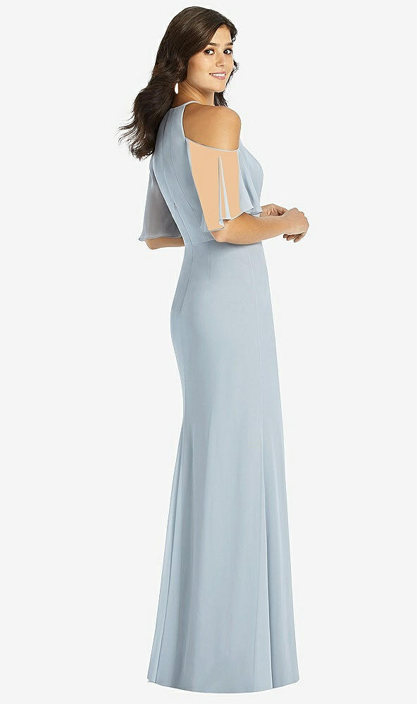 Back View - French Blue Ruffle Cold-Shoulder Mermaid Maxi Dress