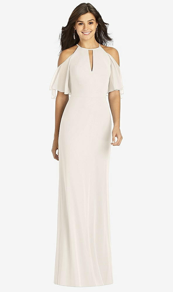 Front View - Ivory Ruffle Cold-Shoulder Mermaid Maxi Dress