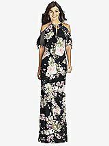 Front View Thumbnail - Noir Garden Ruffle Cold-Shoulder Mermaid Maxi Dress