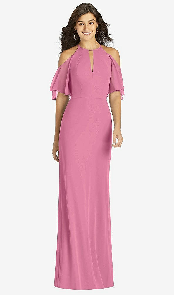 Front View - Orchid Pink Ruffle Cold-Shoulder Mermaid Maxi Dress