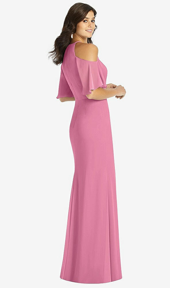 Back View - Orchid Pink Ruffle Cold-Shoulder Mermaid Maxi Dress