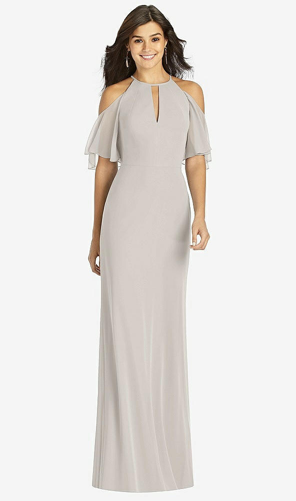 Front View - Oyster Ruffle Cold-Shoulder Mermaid Maxi Dress