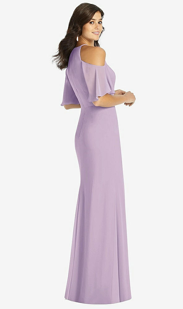 Back View - Pale Purple Ruffle Cold-Shoulder Mermaid Maxi Dress