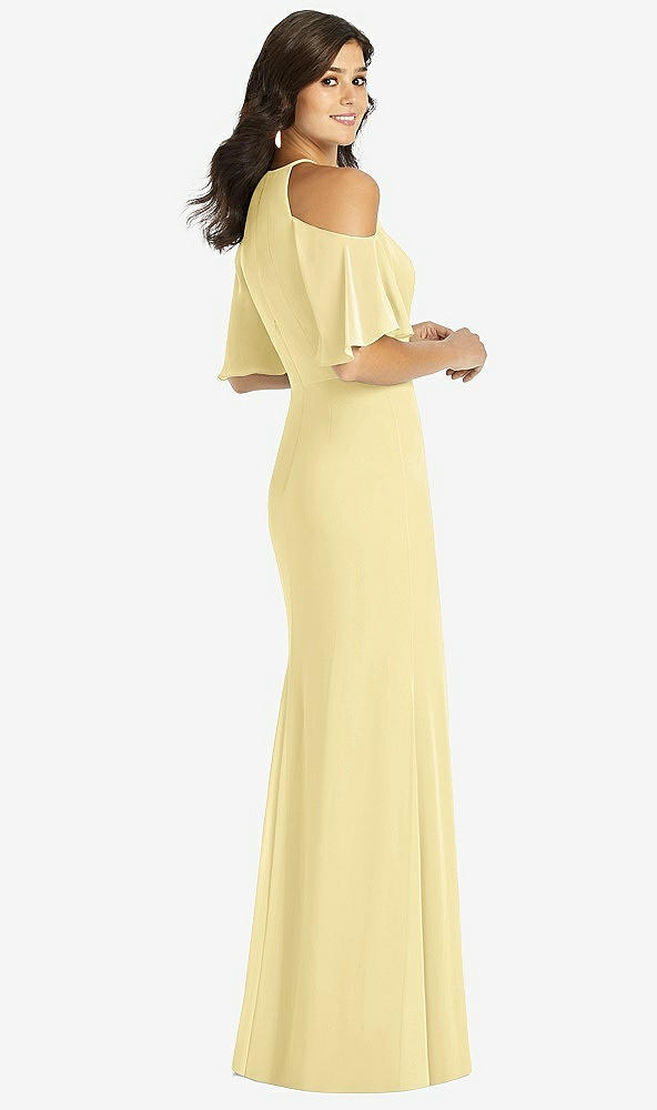 Back View - Pale Yellow Ruffle Cold-Shoulder Mermaid Maxi Dress