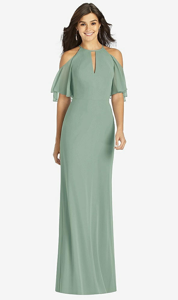 Front View - Seagrass Ruffle Cold-Shoulder Mermaid Maxi Dress