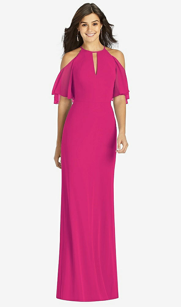 Front View - Think Pink Ruffle Cold-Shoulder Mermaid Maxi Dress