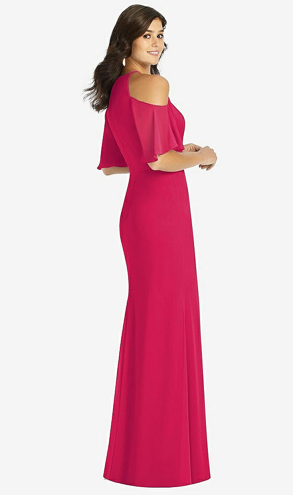 Back View - Vivid Pink Ruffle Cold-Shoulder Mermaid Maxi Dress