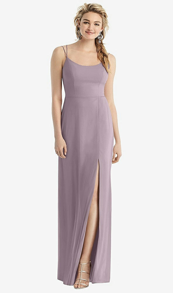 Back View - Lilac Dusk Cowl-Back Double Strap Maxi Dress with Side Slit