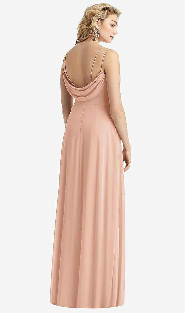 Front View - Pale Peach Cowl-Back Double Strap Maxi Dress with Side Slit