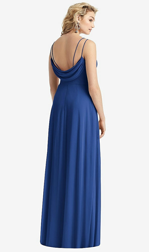 Front View - Classic Blue Cowl-Back Double Strap Maxi Dress with Side Slit