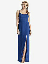 Rear View Thumbnail - Classic Blue Cowl-Back Double Strap Maxi Dress with Side Slit