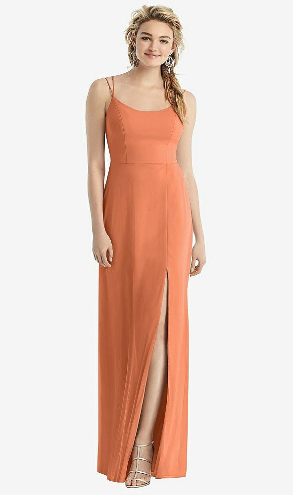 Back View - Sweet Melon Cowl-Back Double Strap Maxi Dress with Side Slit