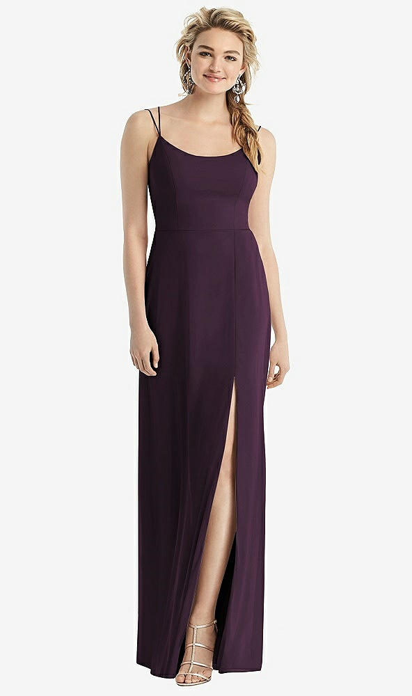 Back View - Aubergine Cowl-Back Double Strap Maxi Dress with Side Slit