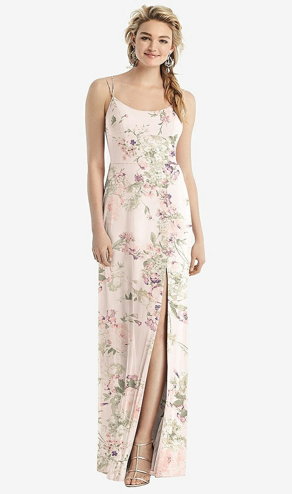 Back View - Blush Garden Cowl-Back Double Strap Maxi Dress with Side Slit
