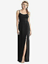 Rear View Thumbnail - Black Cowl-Back Double Strap Maxi Dress with Side Slit