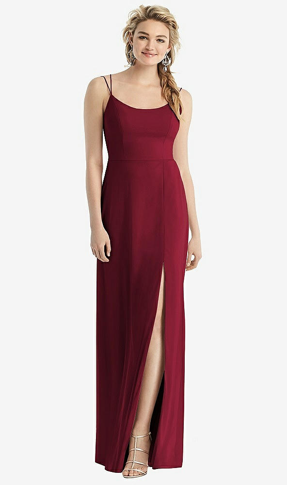 Back View - Burgundy Cowl-Back Double Strap Maxi Dress with Side Slit