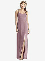 Rear View Thumbnail - Dusty Rose Cowl-Back Double Strap Maxi Dress with Side Slit