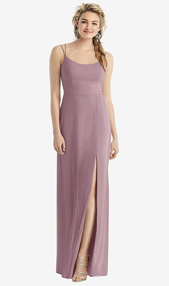 Back View - Dusty Rose Cowl-Back Double Strap Maxi Dress with Side Slit