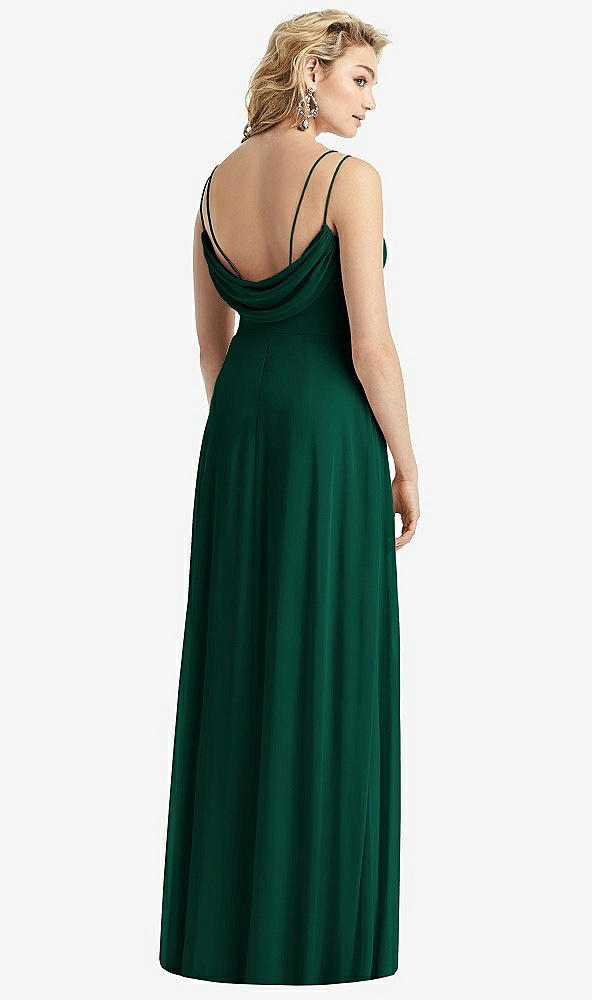 Front View - Hunter Green Cowl-Back Double Strap Maxi Dress with Side Slit