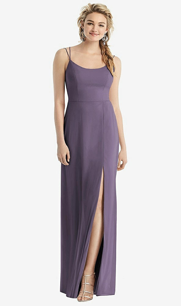 Back View - Lavender Cowl-Back Double Strap Maxi Dress with Side Slit