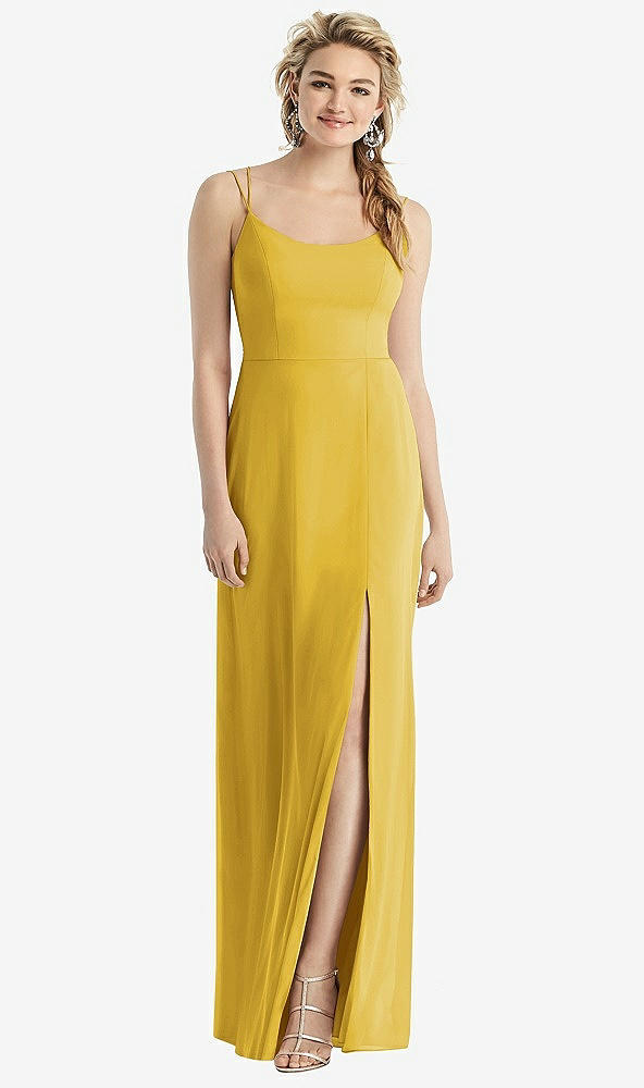 Back View - Marigold Cowl-Back Double Strap Maxi Dress with Side Slit