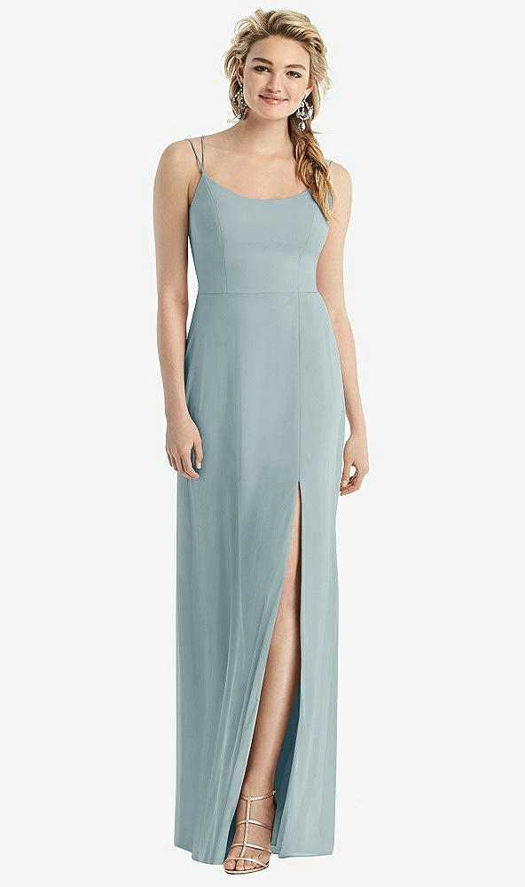 Back View - Morning Sky Cowl-Back Double Strap Maxi Dress with Side Slit