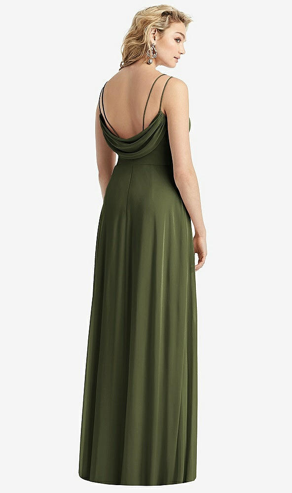 Front View - Olive Green Cowl-Back Double Strap Maxi Dress with Side Slit