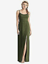 Rear View Thumbnail - Olive Green Cowl-Back Double Strap Maxi Dress with Side Slit
