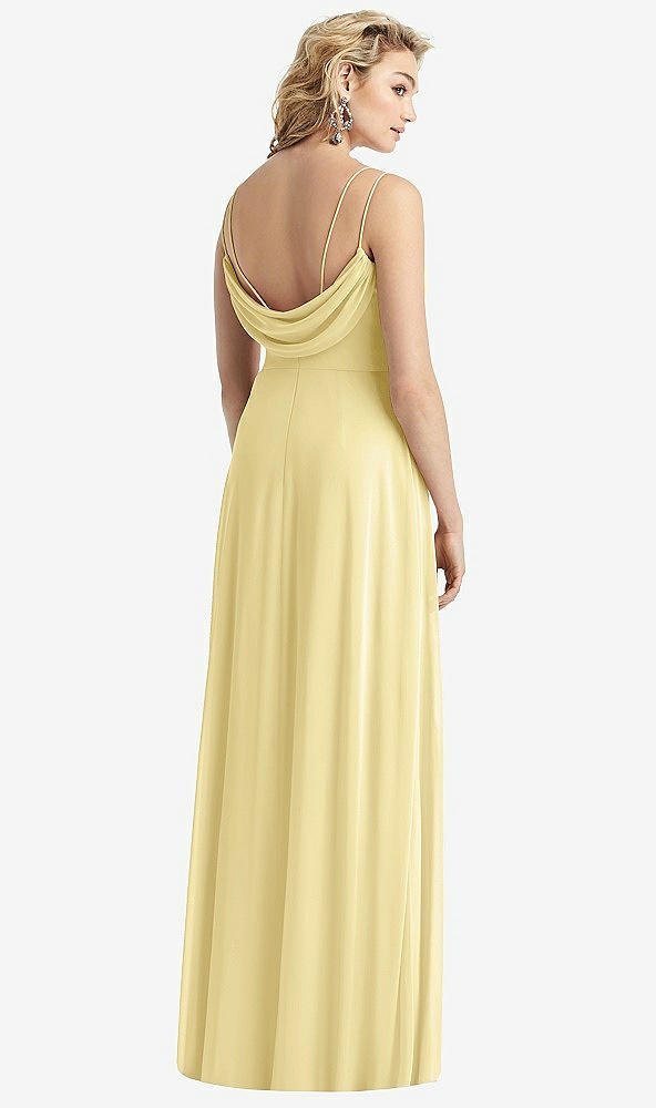 Front View - Pale Yellow Cowl-Back Double Strap Maxi Dress with Side Slit