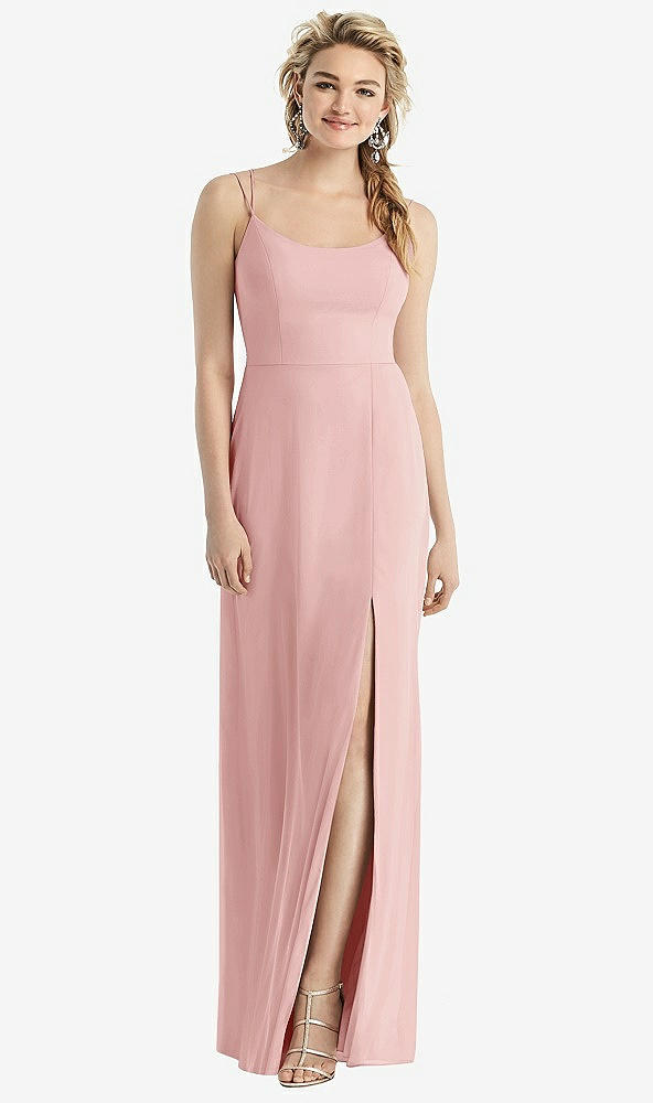 Back View - Rose - PANTONE Rose Quartz Cowl-Back Double Strap Maxi Dress with Side Slit