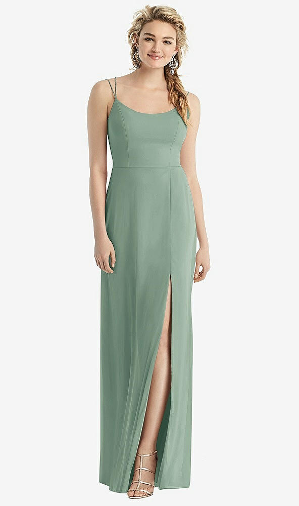 Back View - Seagrass Cowl-Back Double Strap Maxi Dress with Side Slit