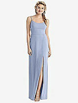 Rear View Thumbnail - Sky Blue Cowl-Back Double Strap Maxi Dress with Side Slit