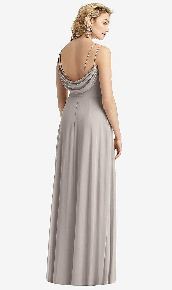 Front View - Taupe Cowl-Back Double Strap Maxi Dress with Side Slit