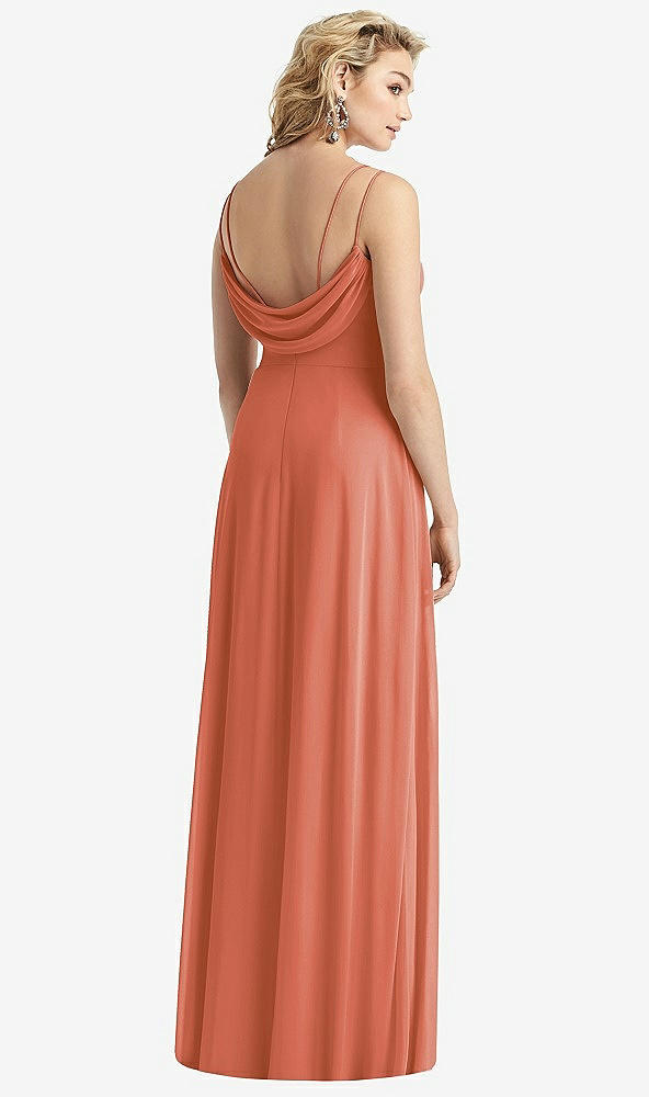 Front View - Terracotta Copper Cowl-Back Double Strap Maxi Dress with Side Slit