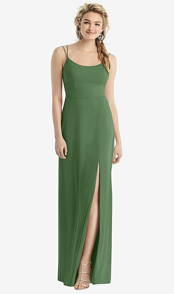 Back View - Vineyard Green Cowl-Back Double Strap Maxi Dress with Side Slit