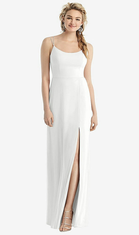 Back View - White Cowl-Back Double Strap Maxi Dress with Side Slit