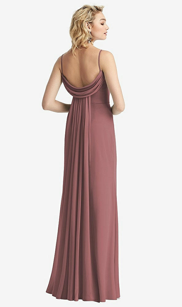Front View - Rosewood Shirred Sash Cowl-Back Chiffon Trumpet Gown