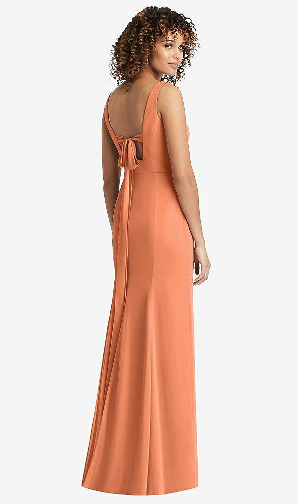 Front View - Sweet Melon Sleeveless Tie Back Chiffon Trumpet Gown
