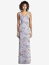 Rear View Thumbnail - Butterfly Botanica Silver Dove Sleeveless Tie Back Chiffon Trumpet Gown