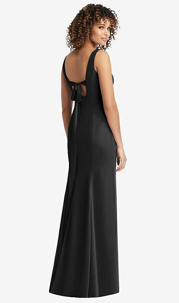 Front View - Black Sleeveless Tie Back Chiffon Trumpet Gown