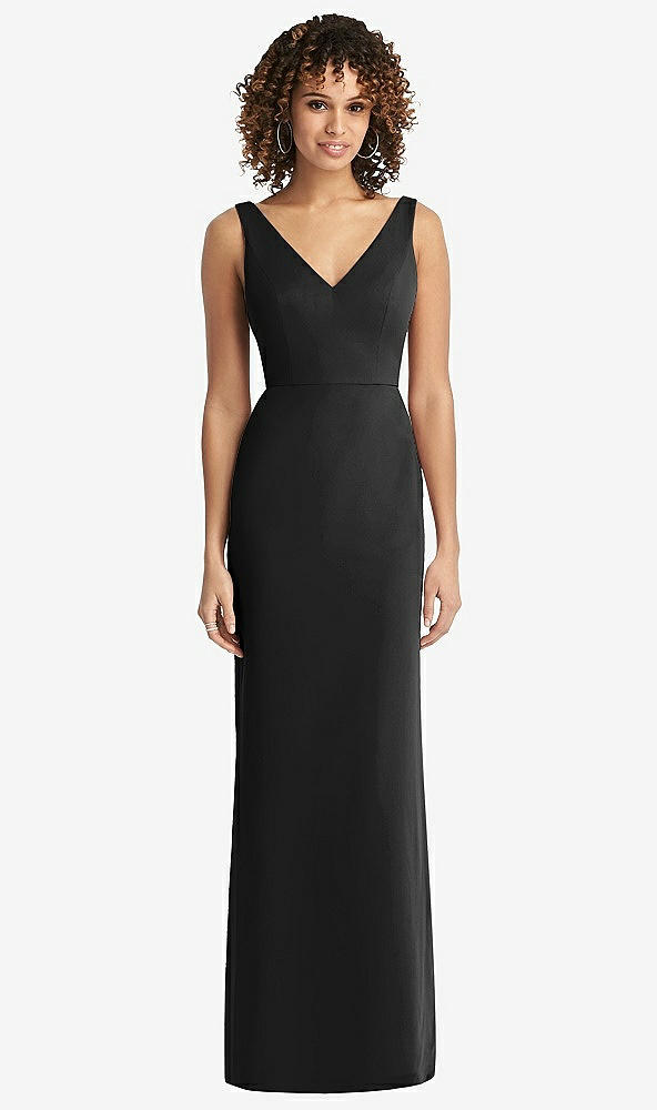 Back View - Black Sleeveless Tie Back Chiffon Trumpet Gown