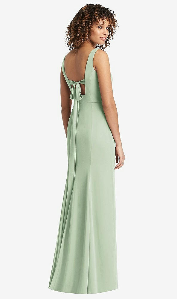 Front View - Celadon Sleeveless Tie Back Chiffon Trumpet Gown
