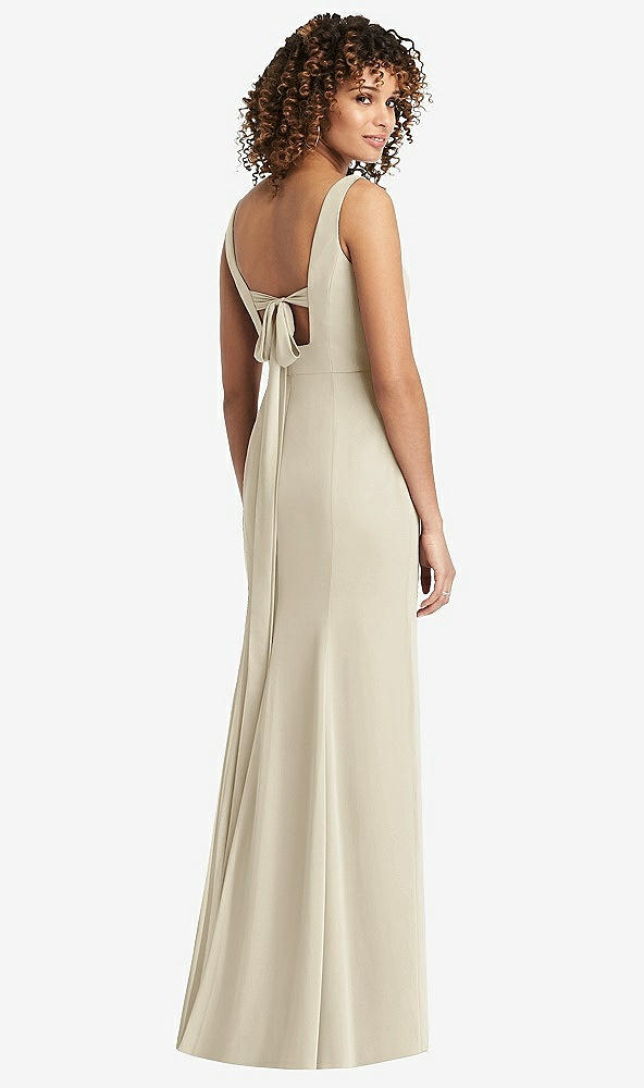 Front View - Champagne Sleeveless Tie Back Chiffon Trumpet Gown