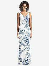 Rear View Thumbnail - Cottage Rose Dusk Blue Sleeveless Tie Back Chiffon Trumpet Gown